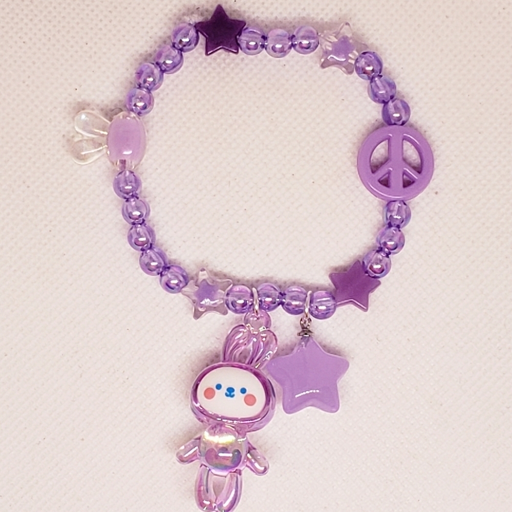 Handmade beaded purple kawaii bunny bracelet